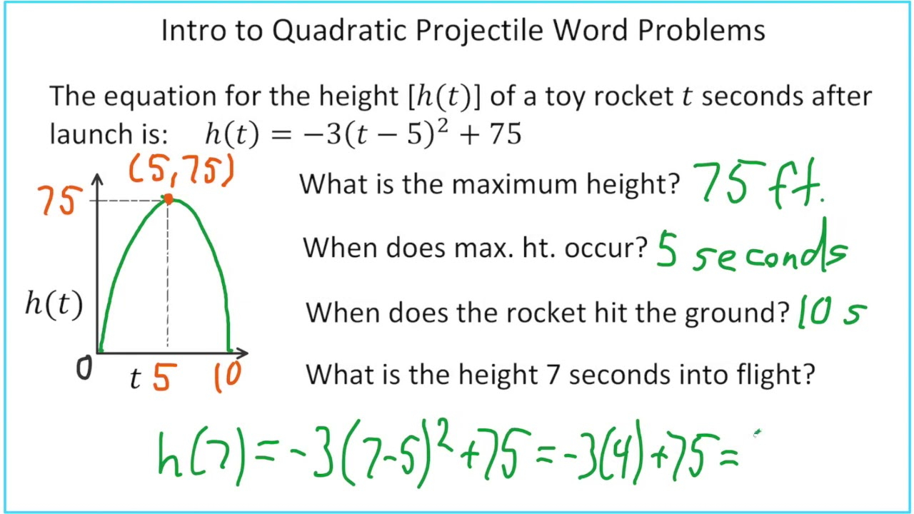 Intro To Quadratic Projectile Word Problems YouTube