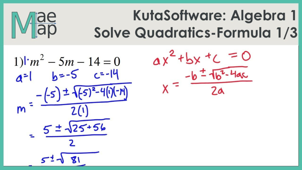 KutaSoftware Algebra 1 Using Quadratic Formula Part 1 YouTube