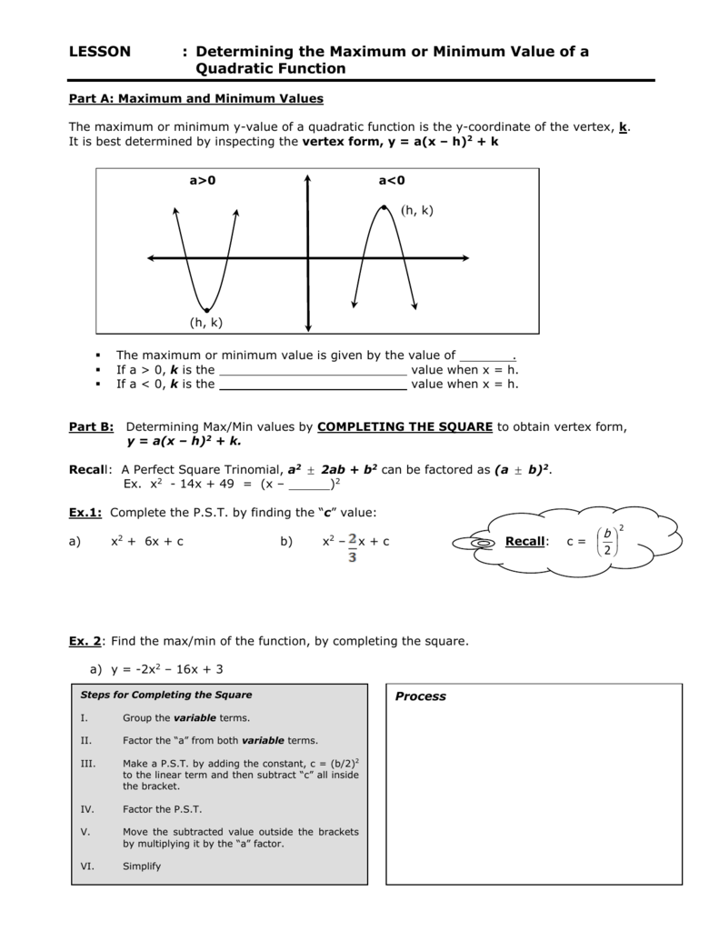 LESSON 2 Maximum Or Minimum Of A Quadratic