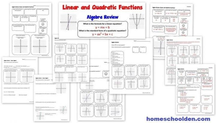 Linear And Quadratic Functions Algebra Review Worksheets Open Edutalk