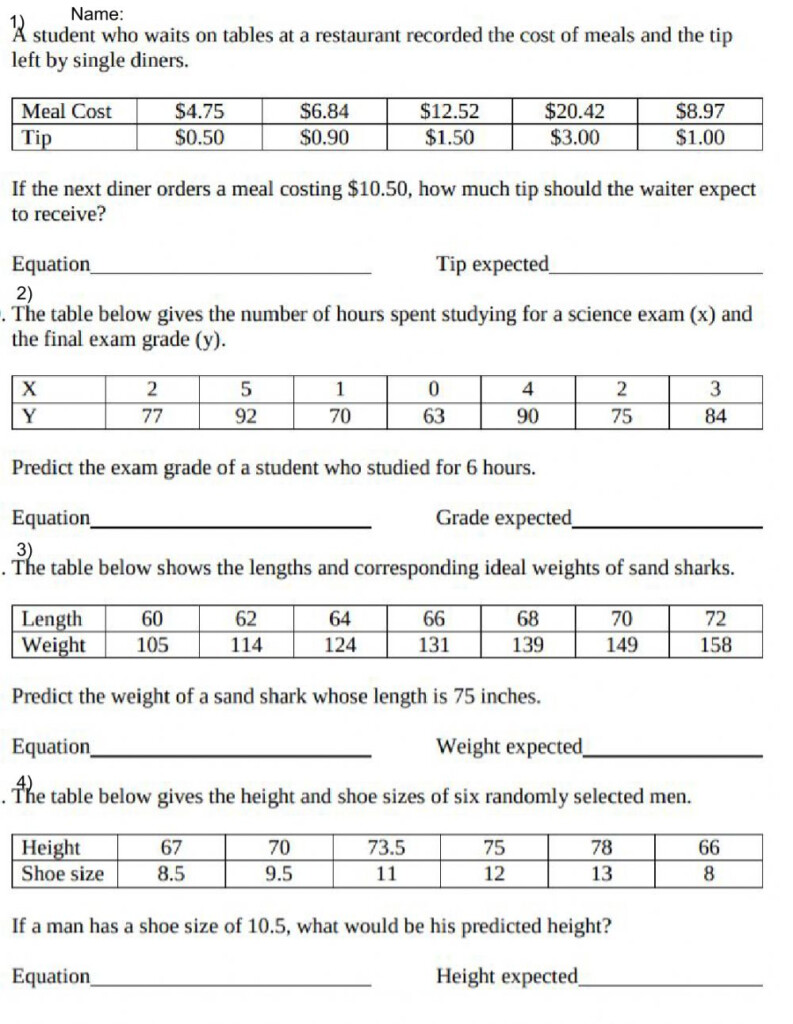  Linear Regression Worksheet Free Download Qstion co