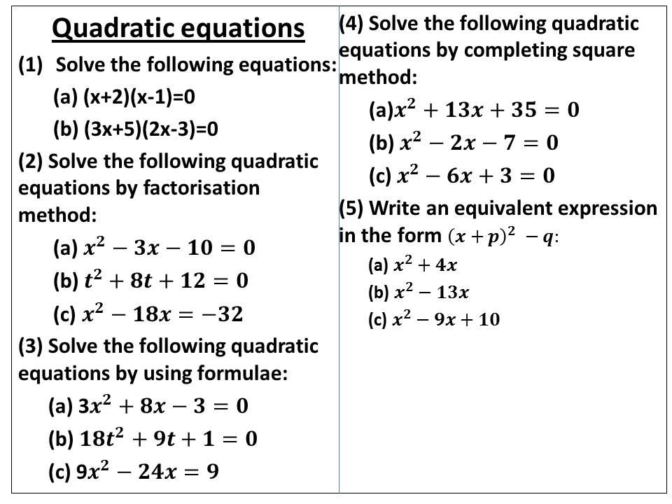 Math 10 CHAPTER 3 SOLUTION OF QUADRATIC EQUATIONS