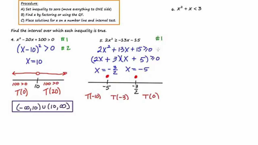 MathCamp321 Algebra 2 Solving Quadratic Inequalities part 2 YouTube