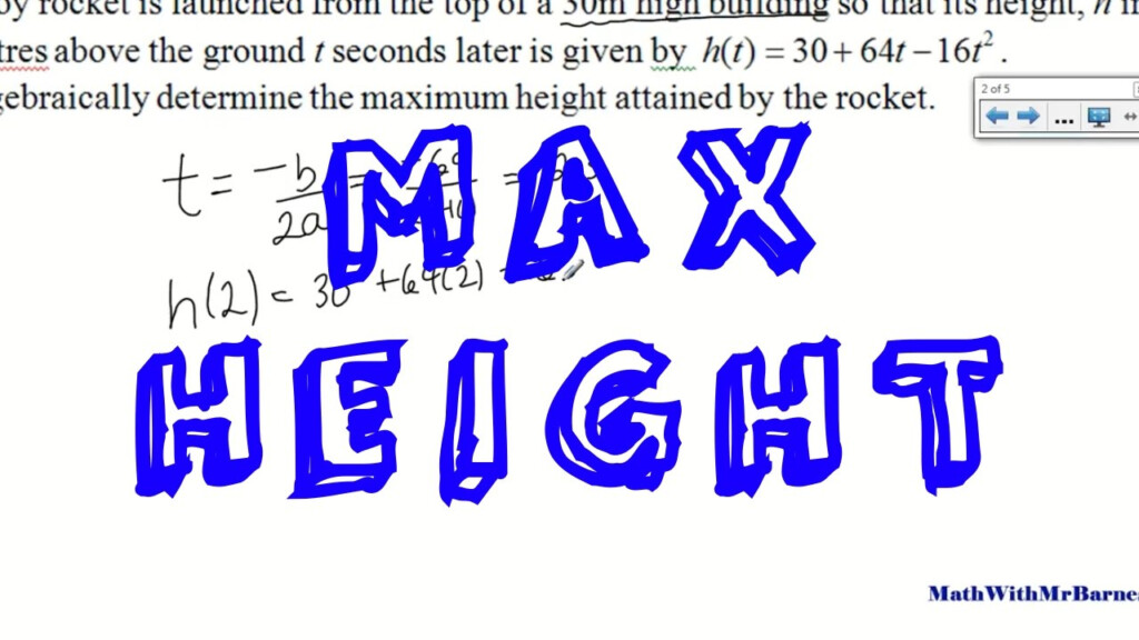 Maximum Height Of Quadratic Word Problems YouTube