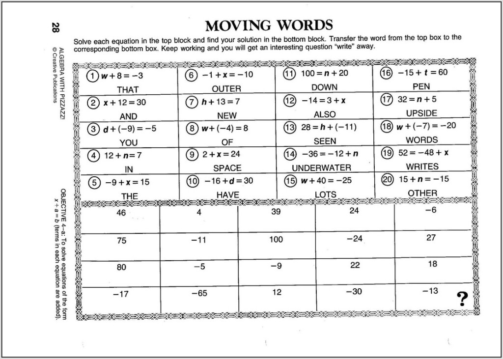 Moving Words Math Worksheet Answers Page 101 Worksheet Resume Examples