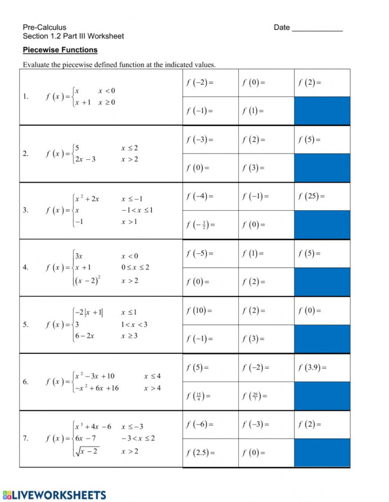 Piecewise Functions Worksheet With Answers