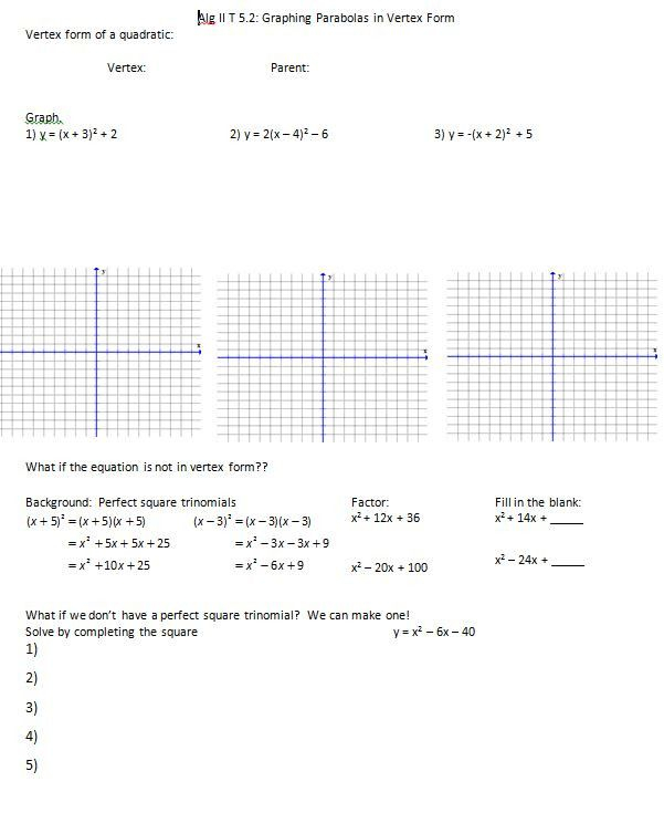 Practice Worksheet Graphing Quadratic Functions In Vertex Form Answer 