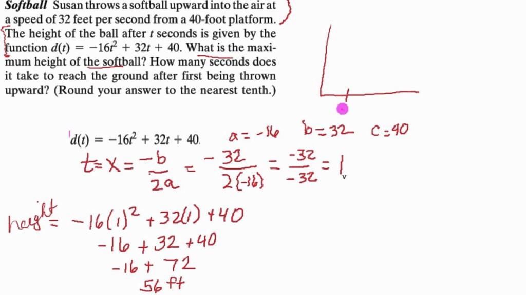 Quadratic Equation Word Problem Example Height Of A Ball YouTube