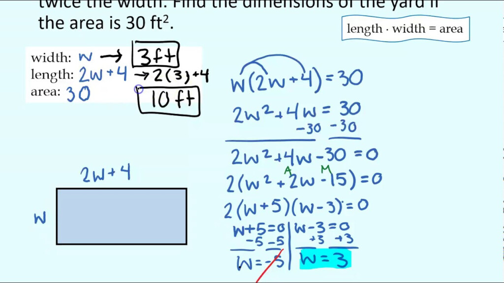 Quadratic Equations Word Problems Worksheet