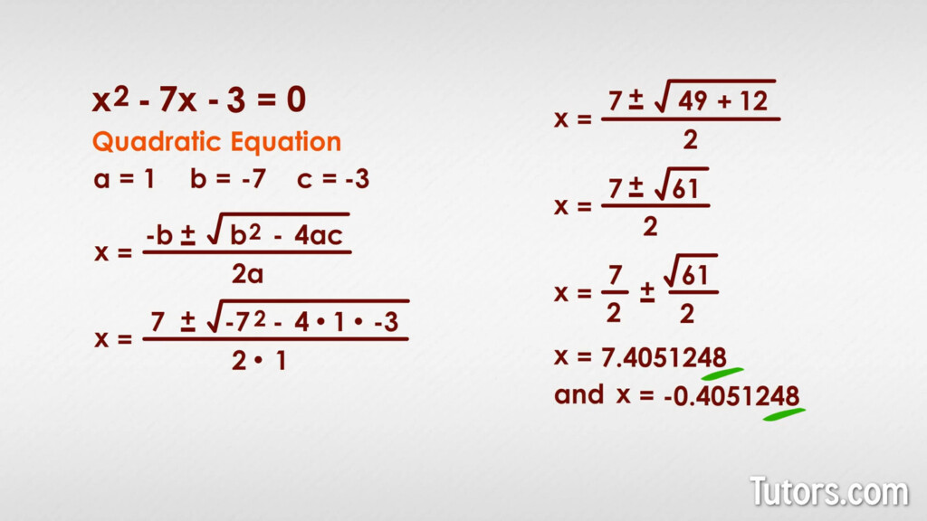 Quadratic Formula Equation How To Use Examples