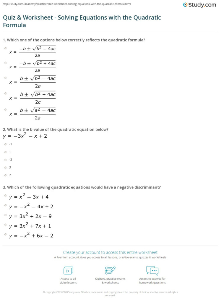 Quadratic Formula Worksheet Glambinger