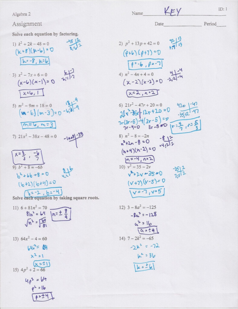 Quadratic Functions Exercises With Answers Function Worksheets