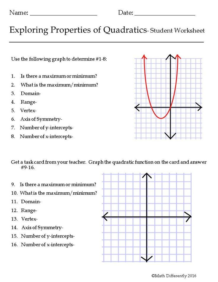 Quadratic Functions Worksheet Answers Properties Of Quadratic Functions 