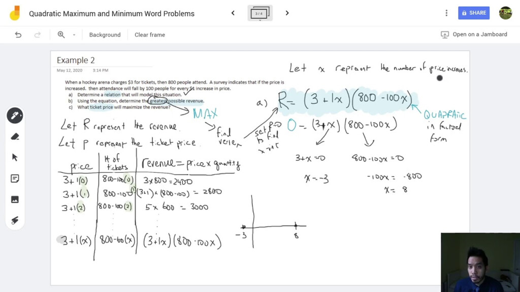 Quadratic Maximum And Minimum Word Problems Example 2 YouTube