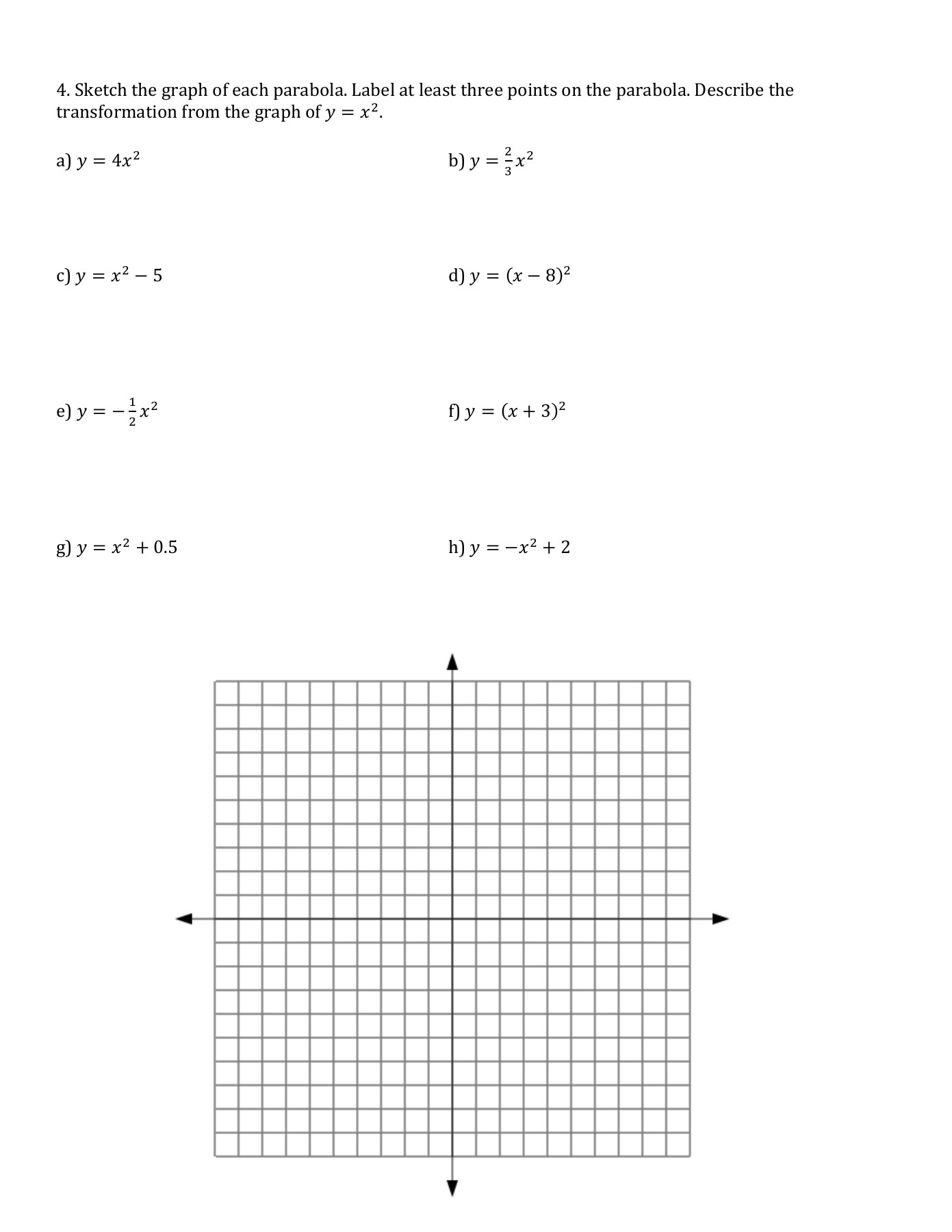 Quadratic Transformation Worksheet Worksheet Section 4 1 Student 