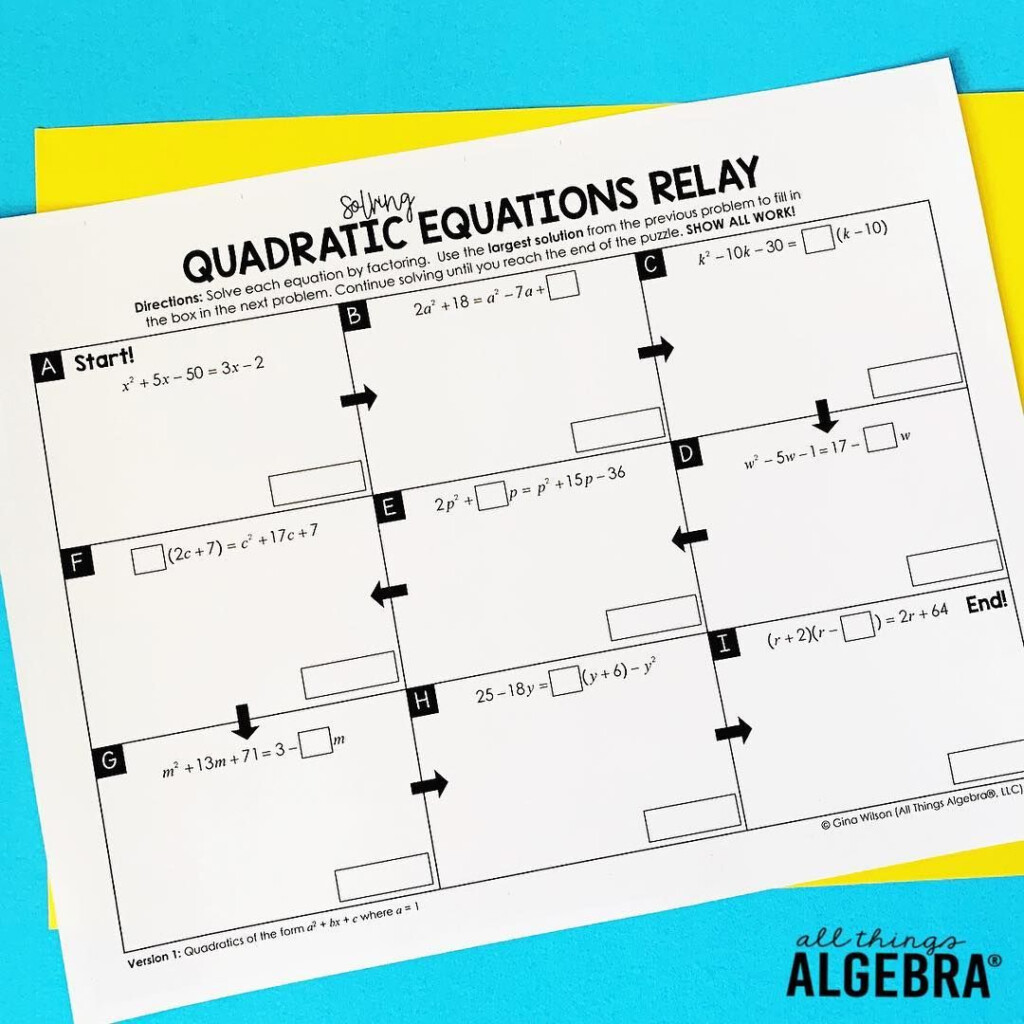 Representing Quadratic Equations Worksheet Answers Gina Wilson 