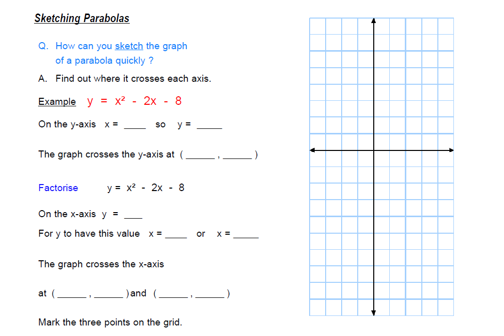 Sketching Quadratic Graphs Worksheet For KS3 Maths Teachwire