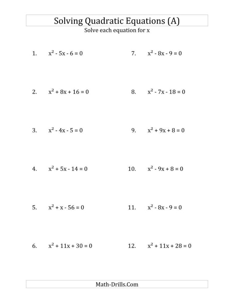 Solving Quadratic Equations Review Worksheet Pdf Equations Worksheets