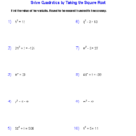 Solving Quadratic Equations Worksheet