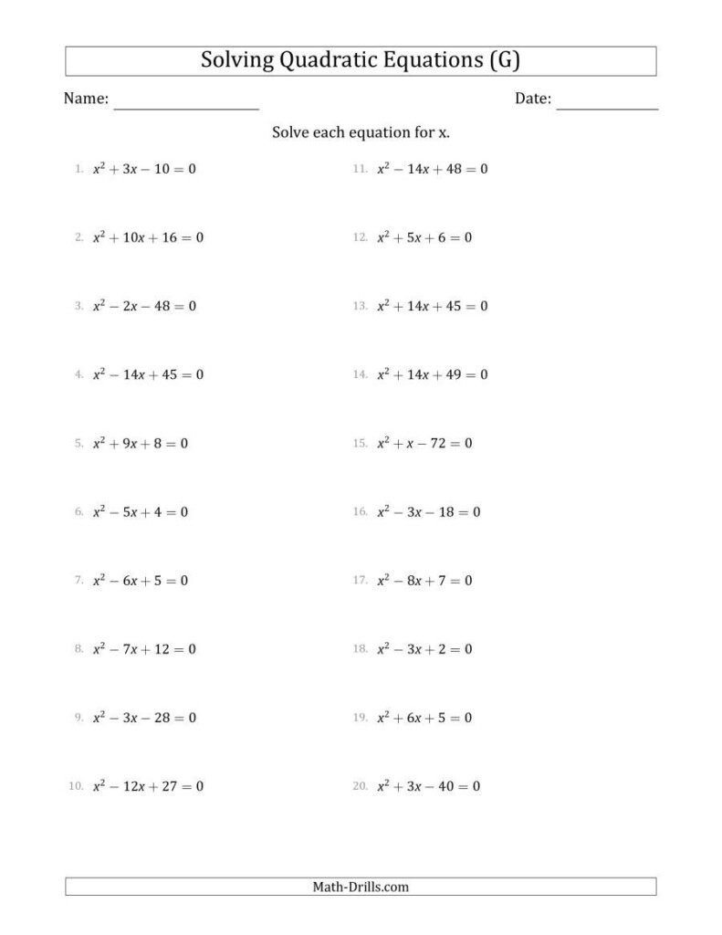 Solving Quadratic Equations Worksheet Gcse Kidsworksheetfun