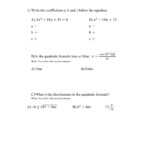 The Quadratic Formula Worksheet