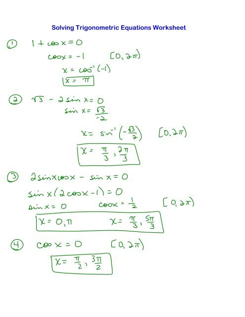 Trigonometric Equations Questions And Answers