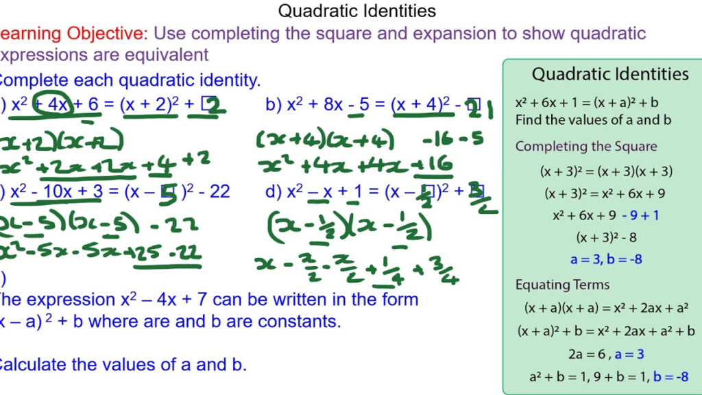 Using Completing The Square To Solve Quadratic Identities YouTube