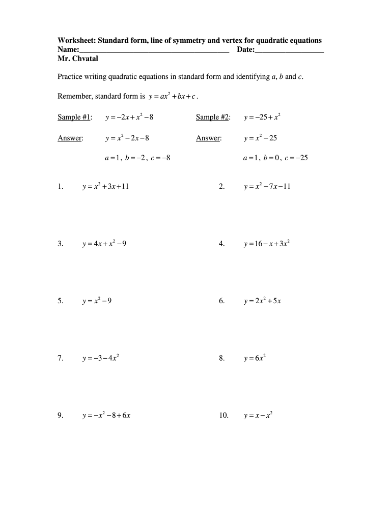 Vertex Form To Standard Form Worksheet Answer Key 2020 2021 Fill And 