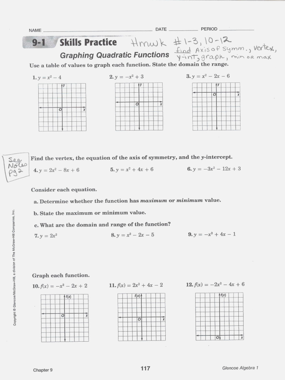 Worksheet Graphing Quadratics From Standard Form Answer Key Db excel