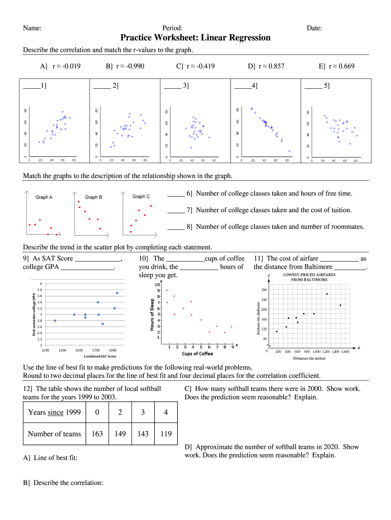 Worksheet Linear Regression Pdf Fill Online Printable Fillable