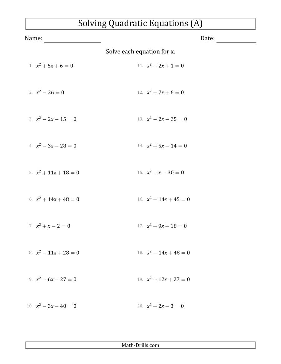 Worksheet Solving Quadratic Equations Using Square Roots Equations 