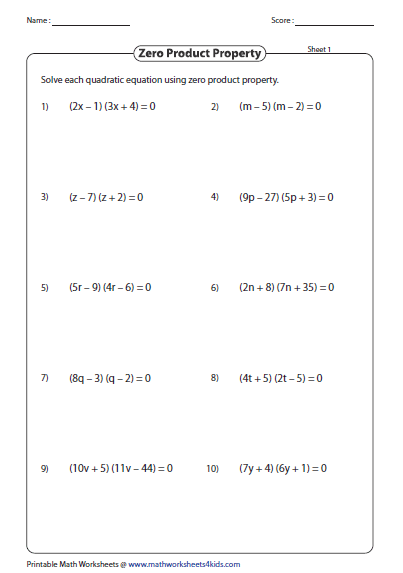 Zero Product Property In Quadratic Function Quadratics Quadratic